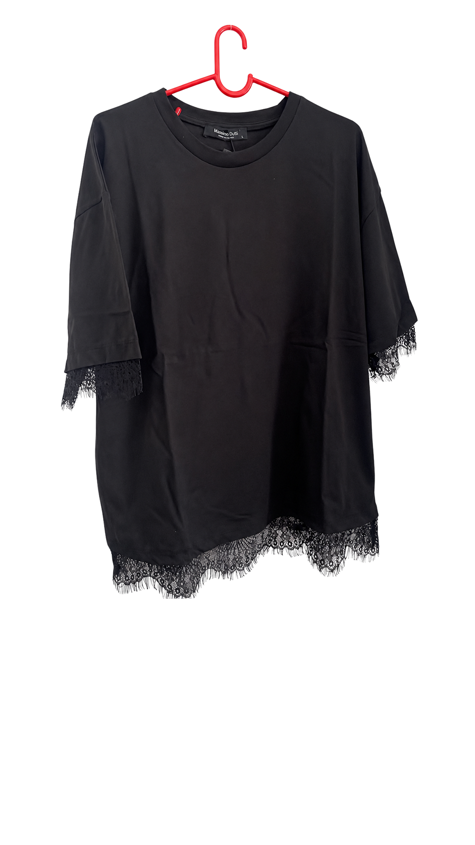 Siyah Dantelli Oversize Tişört