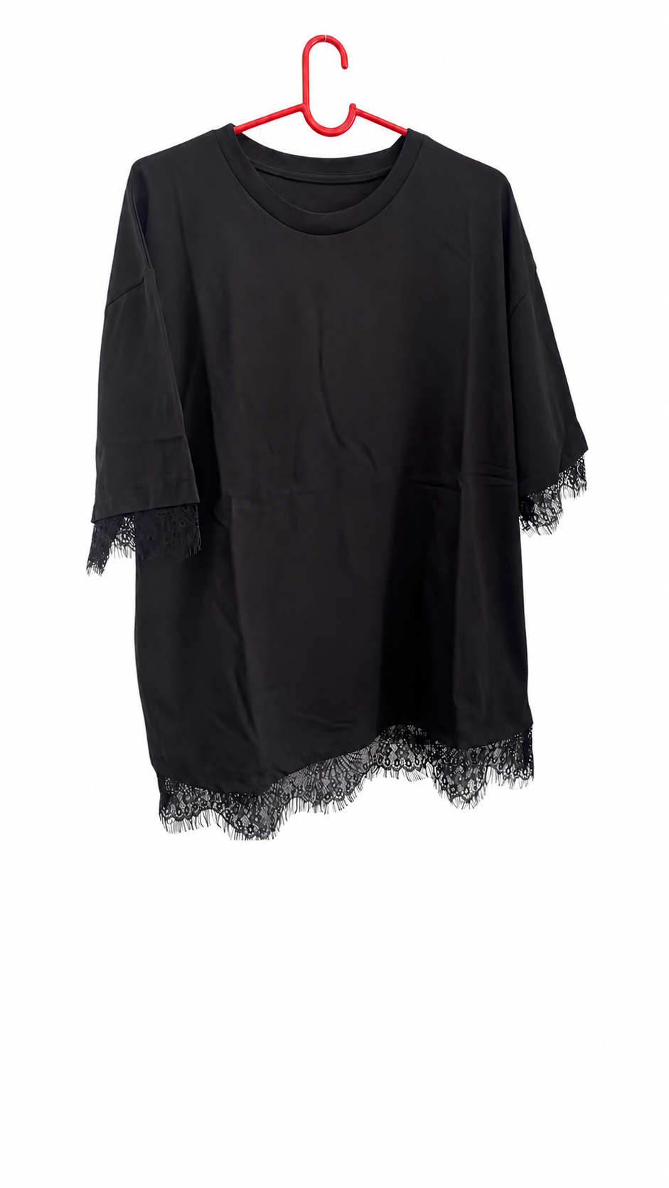 Siyah Dantelli Oversize Tişört
