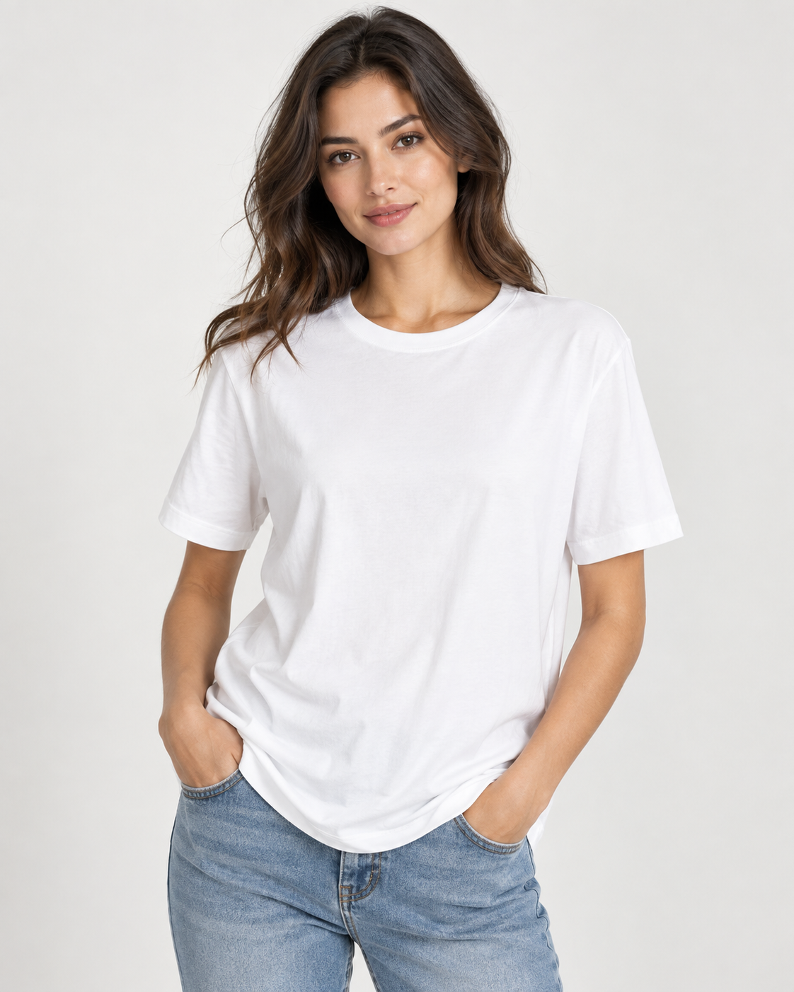 Beyaz Basic Oversize Bisiklet Yaka Tişört ikinci görsel